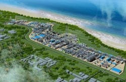 Rendering of SABIC Fujian Petrochemicals Co. Ltd.’s grassroots olefins and derivatives complex now under construction at the Gulei Petrochemical Industrial Park in Zhangzhou City, Fujian Province, China.
