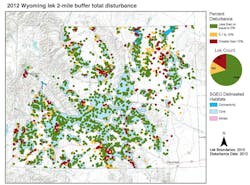 2012 Wyoming lek 2-mile buffer total disturbance (Fig. 2)